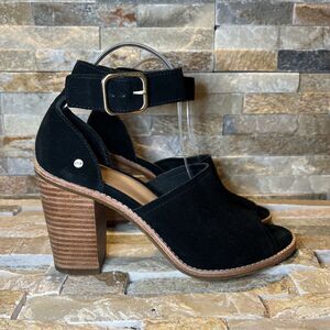 UGG Aja Black Suede Ankle Strap Heels Women's Size 9
